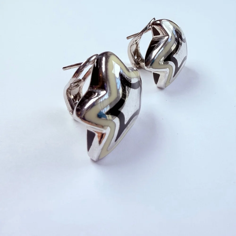 Alan K RockStar Enamel Puffy Designer Sterling Silver Star 925 Earrings Italy - Picture 2 of 11